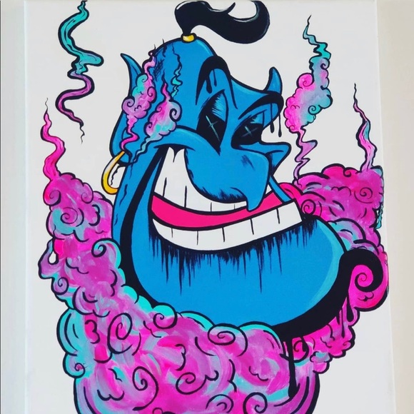Disney Aladdin’s Genie Original Artwork Signed by Local Artist 11x14 on canvas - Picture 3 of 4